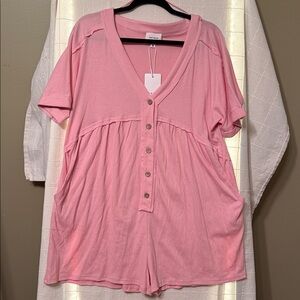 Pink Button-Down Women's Romper